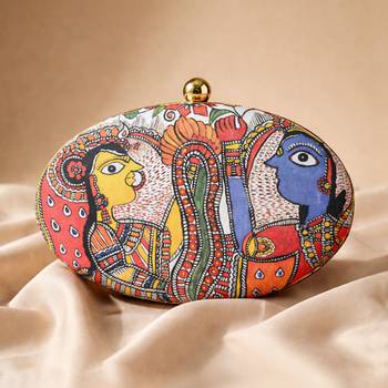Red & blue printed box clutchbag for women with detachable strap 1