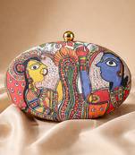 Red & blue printed box clutchbag for women with detachable strap