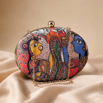 Red & blue printed box clutchbag for women with detachable strap 2