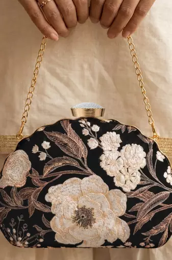Black & white printed box clutch bag for women with detachable strap