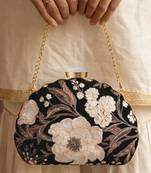 Black & white printed box clutch bag for women with detachable strap