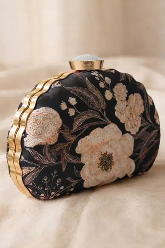 Black & white printed box clutch bag for women with detachable strap