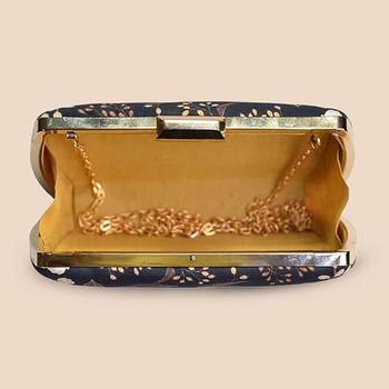 Navy blue & peach-coloured floral printed clutch bag for women 3