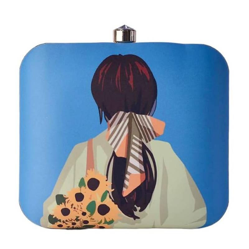 Women multicoloured printed box clutch for women with detachable strap