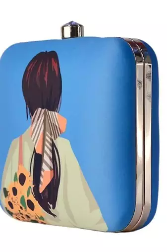 Women multicoloured printed box clutch for women with detachable strap