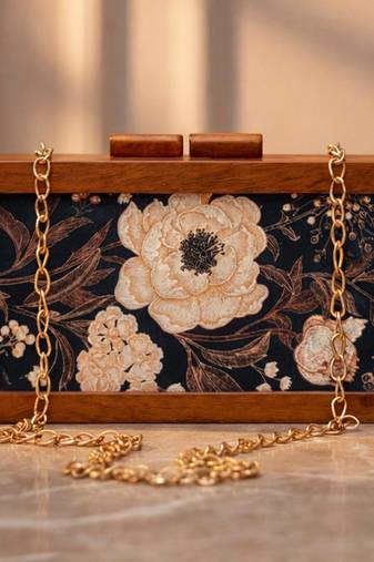Women grey  white printed box clutchbag for women with detachable strap