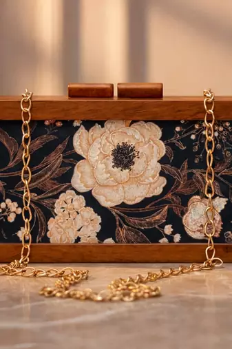 Women grey  white printed box clutchbag for women with detachable strap