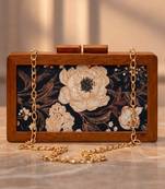 Women grey  white printed box clutchbag for women with detachable strap