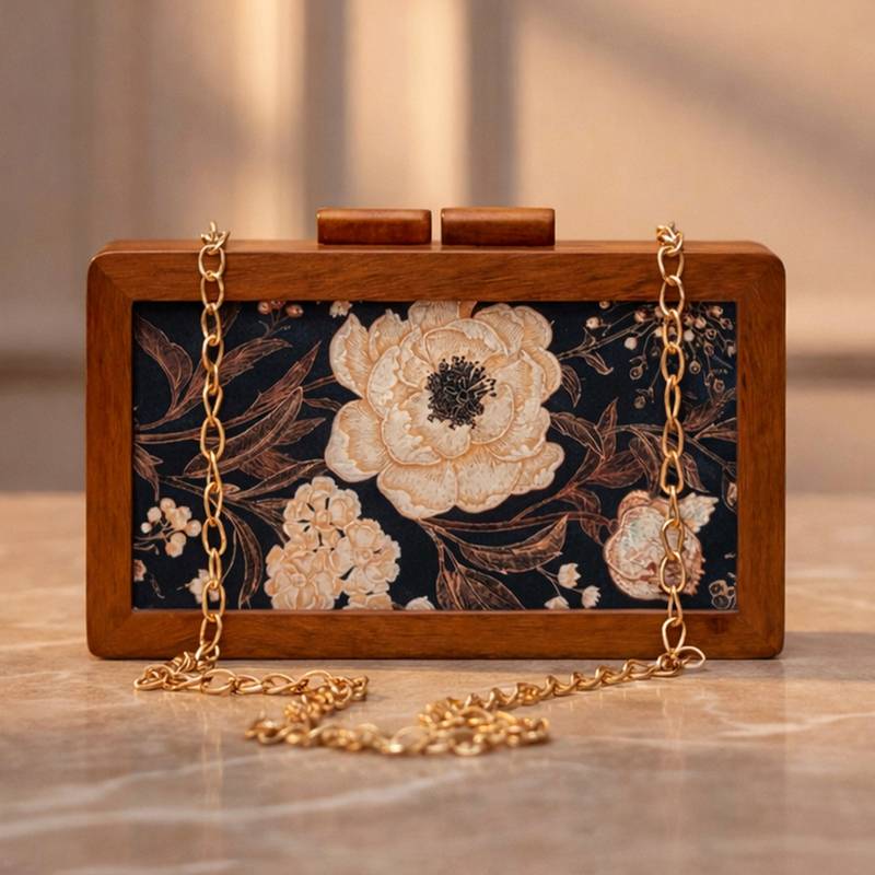 Women grey  white printed box clutchbag for women with detachable strap