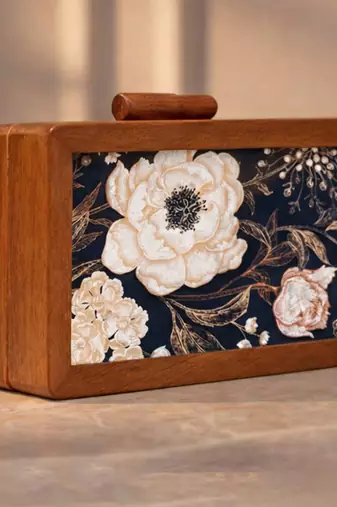 Women grey  white printed box clutchbag for women with detachable strap