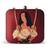 Burgundy & black printed box clutch bag for women with detachable strap
