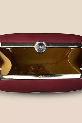 Burgundy & black printed box clutch bag for women with detachable strap
