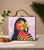 Pink  brown printed box clutch bag for women with detachable strap