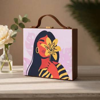 Pink  brown printed box clutch bag for women with detachable strap 2
