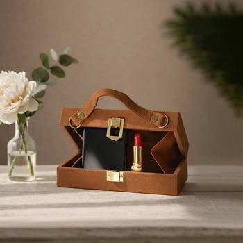 Pink  brown printed box clutch bag for women with detachable strap 3