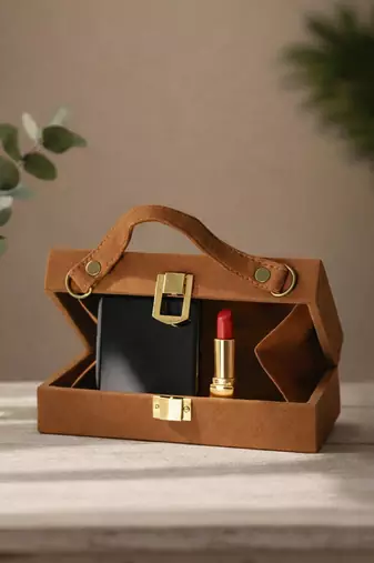 Pink  brown printed box clutch bag for women with detachable strap