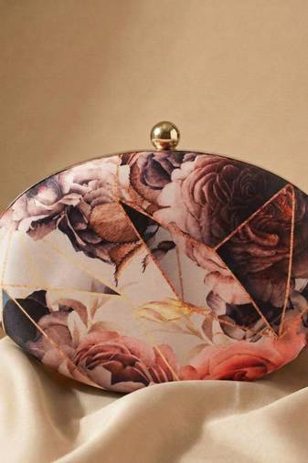 Abstract  rose printed clutch bag for women with detachable strap