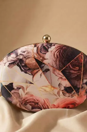 Abstract  rose printed clutch bag for women with detachable strap