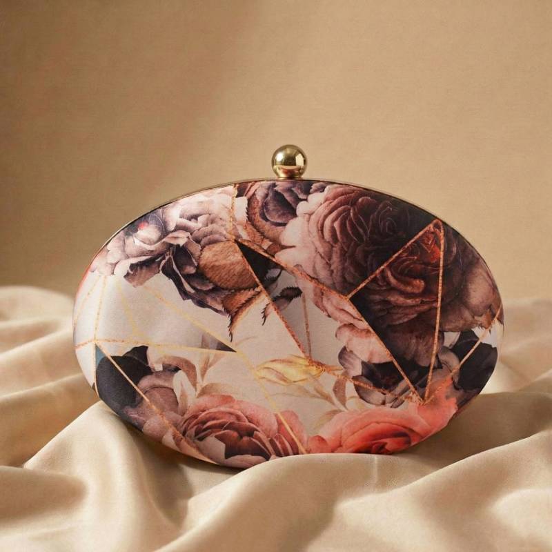 Abstract  rose printed clutch bag for women with detachable strap