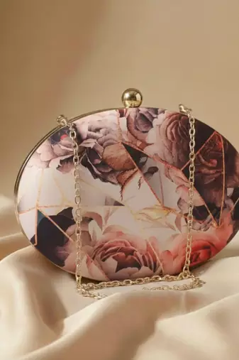 Abstract  rose printed clutch bag for women with detachable strap
