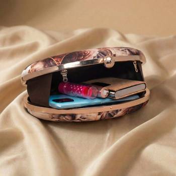 Abstract  rose printed clutch bag for women with detachable strap 3