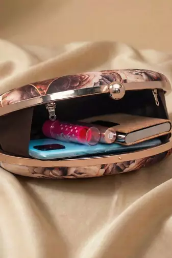 Abstract  rose printed clutch bag for women with detachable strap