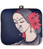 Blue & red indian women printed trendy clutch bag for ladies
