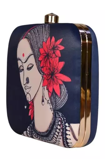 Blue & red indian women printed trendy clutch bag for ladies