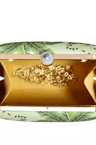Cream-coloured & pink printed box clutch bag for women with detachable strap