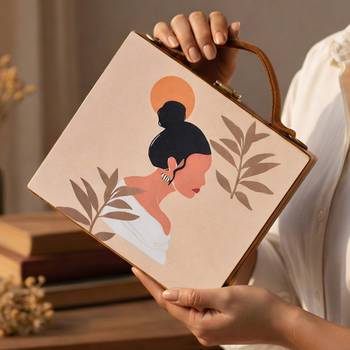 Bun woman printed suitcase style box clutch bag for women with detachable strap 1