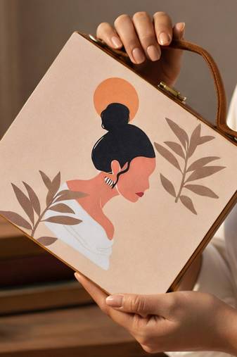 Bun woman printed suitcase style box clutch bag for women with detachable strap