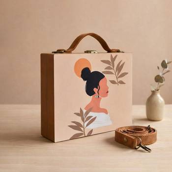 Bun woman printed suitcase style box clutch bag for women with detachable strap 2