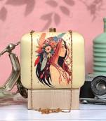 Woman portrait printed box clutch bag for women with detachable strap