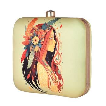 Woman portrait printed box clutch bag for women with detachable strap 2
