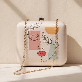 Line art portrait printed clutch bag for women with detachable strap 1