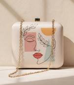 Line art portrait printed clutch bag for women with detachable strap