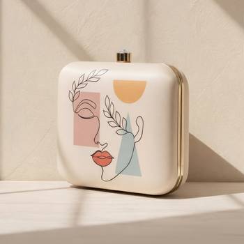 Line art portrait printed clutch bag for women with detachable strap 2