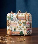 Graphic printed box clutchbag for women with detachable strap