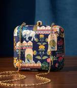 Floral embroidered box clutchbag for women with detachable strap