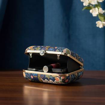 Floral embroidered box clutchbag for women with detachable strap 3