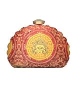 Maroon durga printed d-shape clutch for women with detachable chain starp