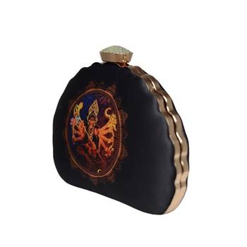 Durga printed d-shape clutch for women with detachable chain starp 2
