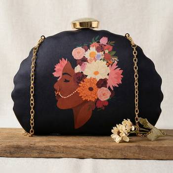 Black girl and flower printed clutch bag for women with detachable strap 1