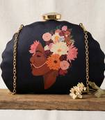 Black girl and flower printed clutch bag for women with detachable strap