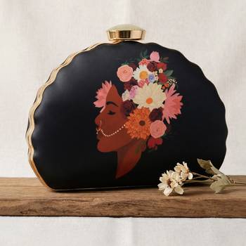 Black girl and flower printed clutch bag for women with detachable strap 2