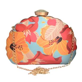 Multicolor floral printed box clutch bag for women with detachable strap 1