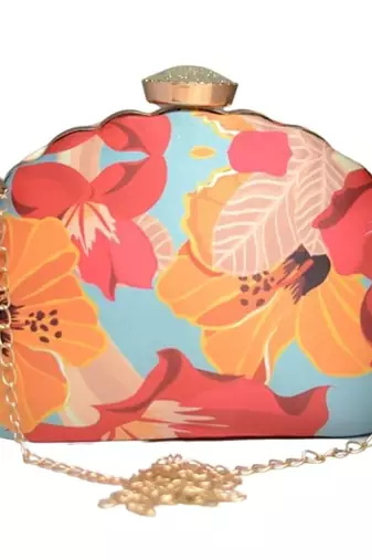 Multicolor floral printed box clutch bag for women with detachable strap