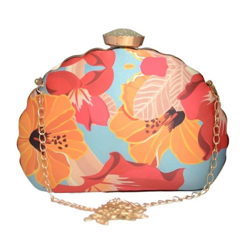 Multicolor floral printed box clutch bag for women with detachable strap