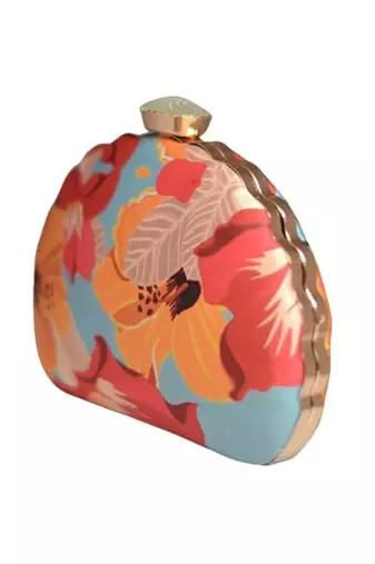 Multicolor floral printed box clutch bag for women with detachable strap