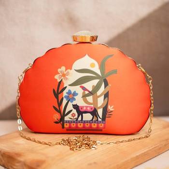 Printed half moon clutch bag for women with detachable strap 1